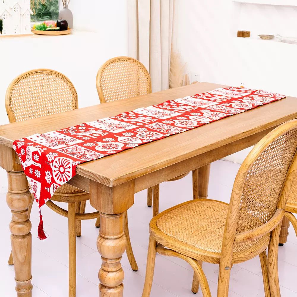 Christmas Table Runner | Festive Linen Table Cover | Holiday Dining Decoration