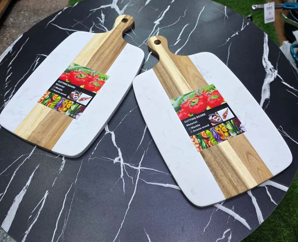 Rectangular Acacia Wood Cutting Board with Natural Marble Inlay Double-Sided Serving & Chopping Board