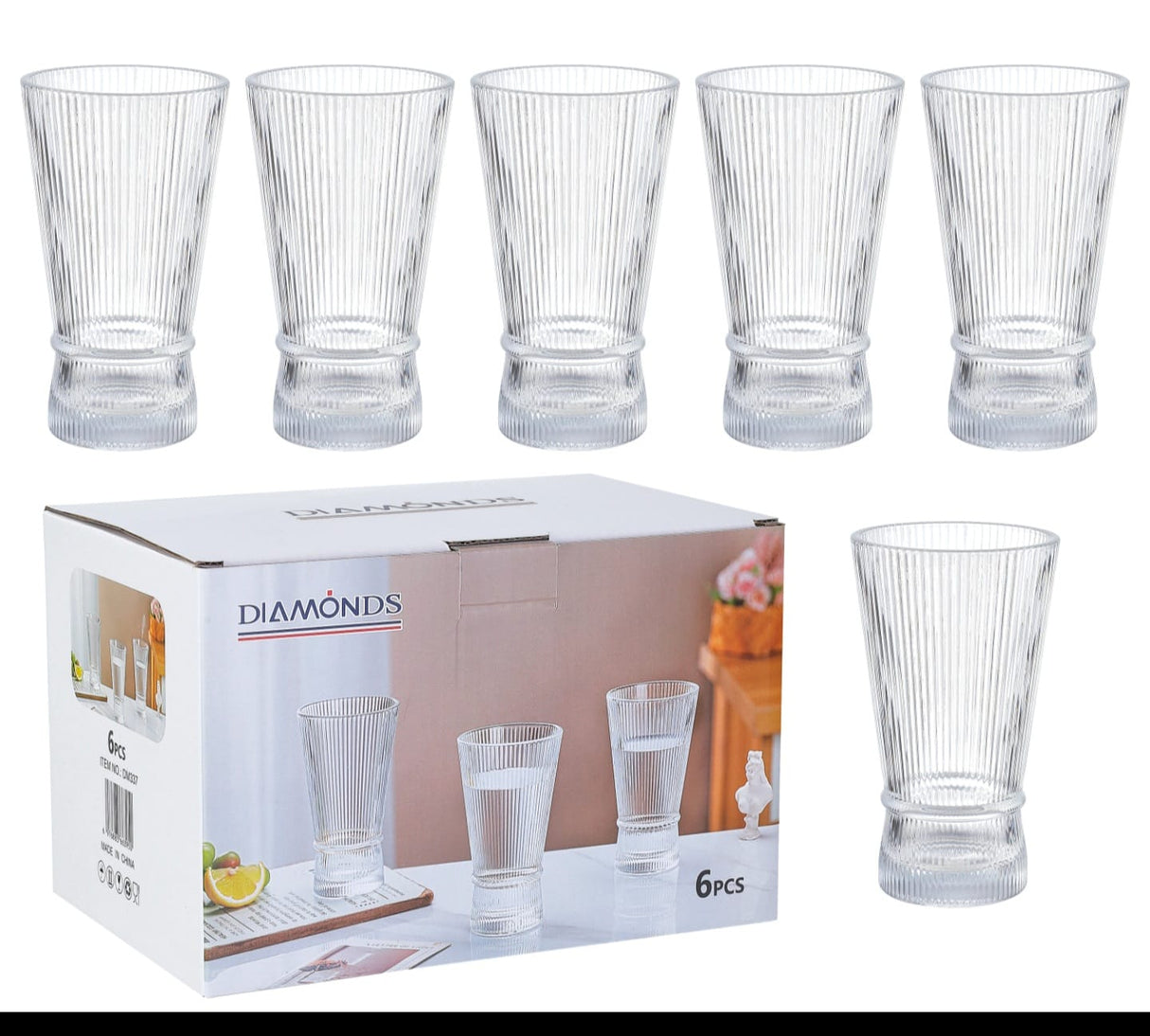 Hand-Blown Luxury Clear Goblet Glass Cup (300ml, Set of 6)
