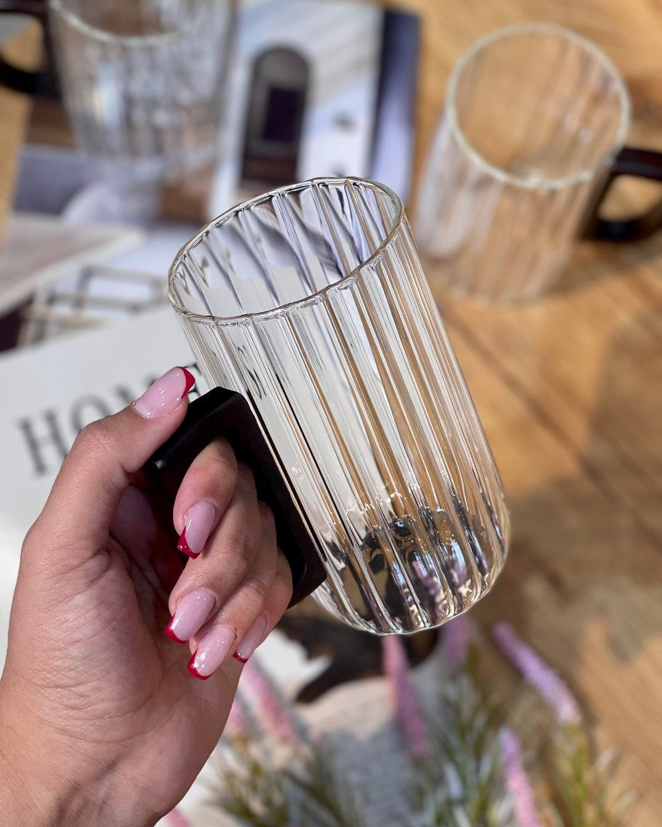 Borosilicate Glass Mug (300ml) Tea & Coffee Cup with Wooden Handle