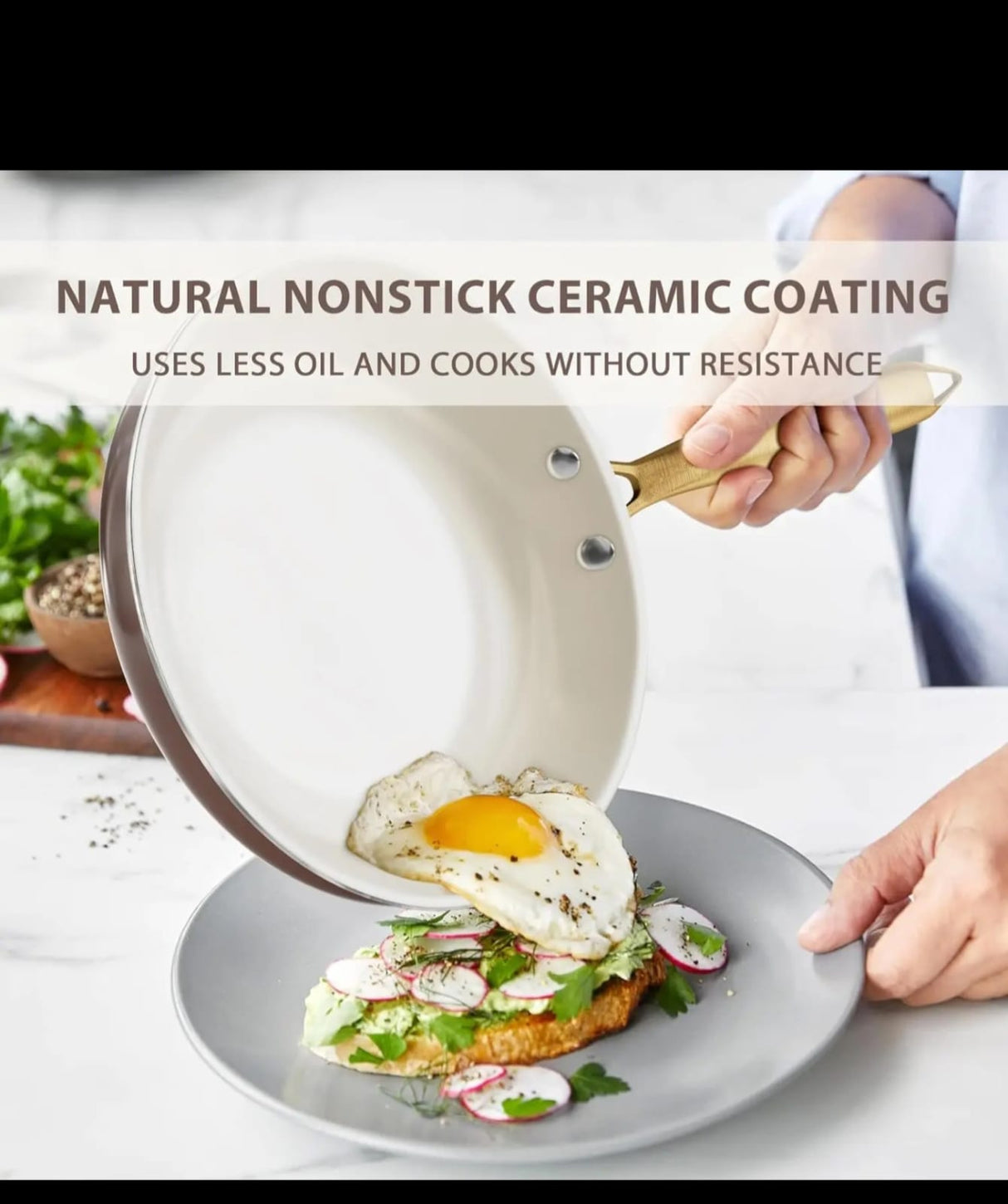 15 Pcs Ceramic Cookware Set PFAS Free PFOA Free with 5 Silicone Spoons Dishwasher Safe