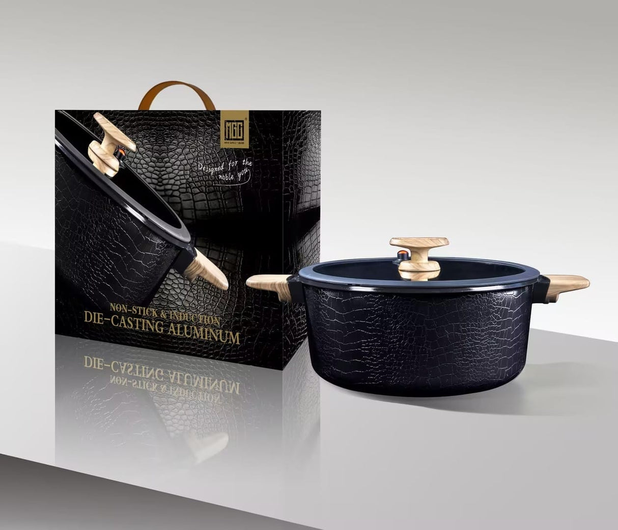 MGC Crocodile Series 8 Piece Ceramic Cookware Set – Die Cast Aluminium with Non Stick Coating Induction Base