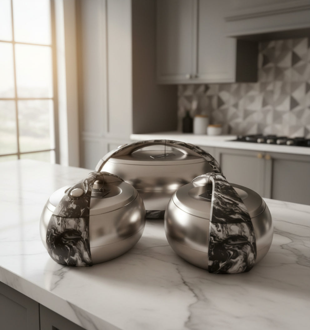 Forever Gold Luxury Food Warmer Set – Silver Plated Oval Hot Pots 4L × 3pcs Buffet Serving Set Kenya