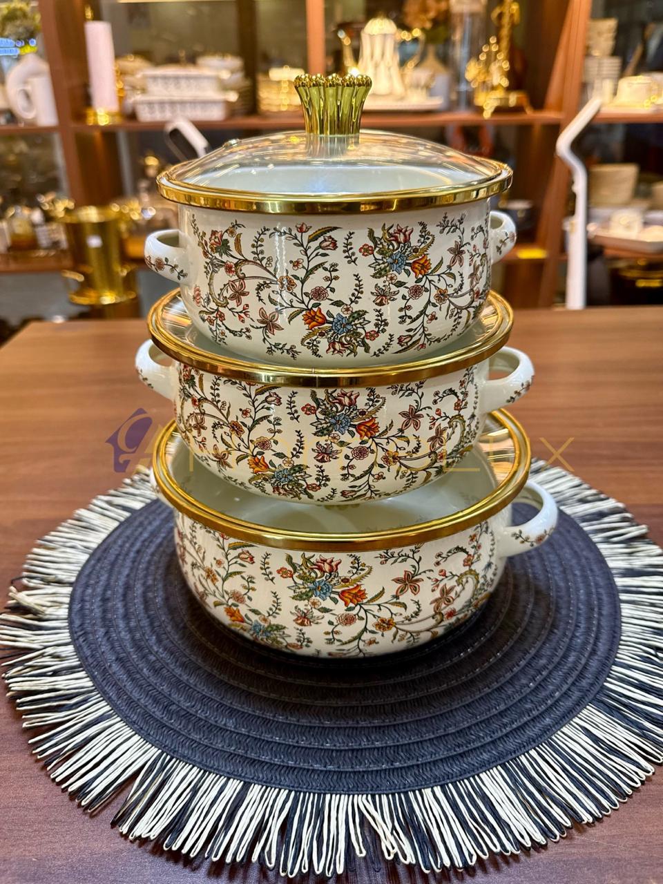 3pcs Enamelware Casserole Cooking Pot Set | Heavy-Duty Enamel Stockpots with Glass Lids in Kenya