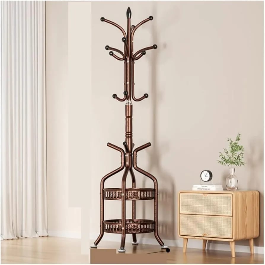Free-Standing Metal Coat Rack with Storage Tray