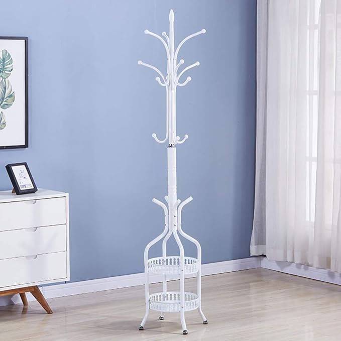 Free-Standing Metal Coat Rack with Storage Tray
