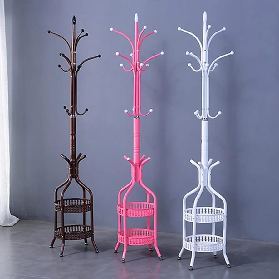 Free-Standing Metal Coat Rack with Storage Tray