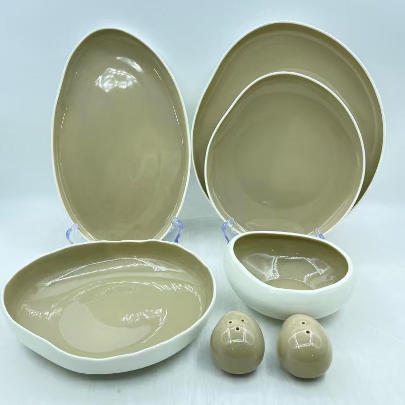27-Piece Sculptural Porcelain Dinner Set โ Irregular European Design