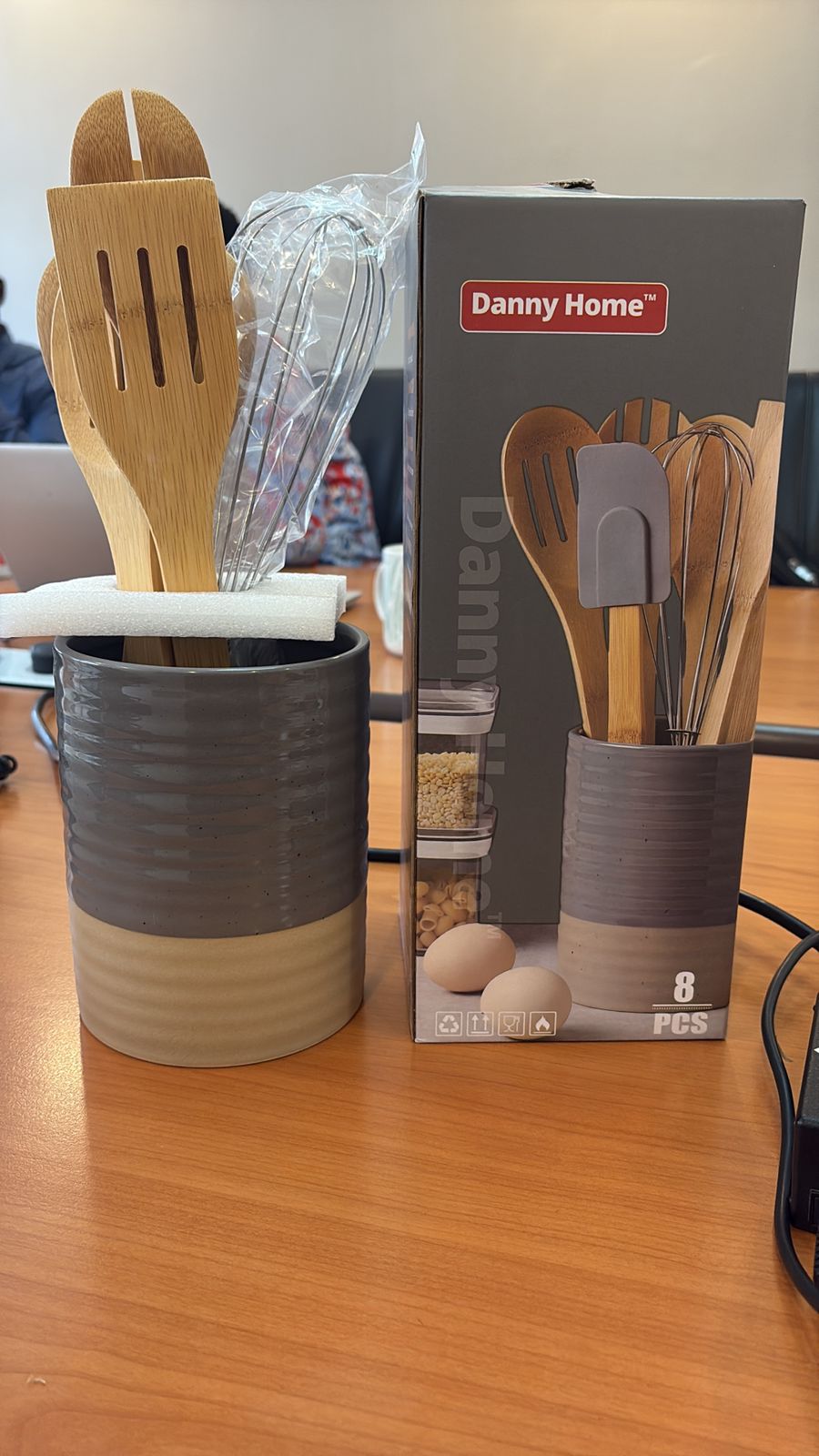 Danny Home 8pcs Bamboo Kitchen Utensils Set with Ceramic Holder Kenya