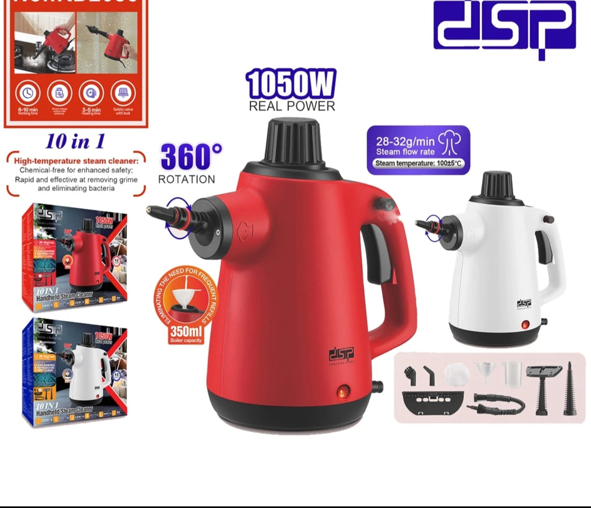 DSP Handheld 10-in-1 Steam Cleaner – Multi-Surface Portable Steam Cleaning Kit for Floors, Kitchen & Windows