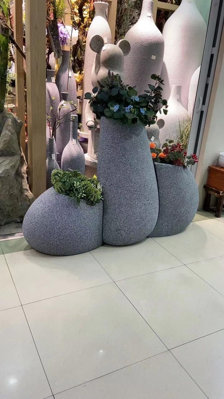 Luxury 3-Piece Floor Flower Vase Planter Set – Stone Finish