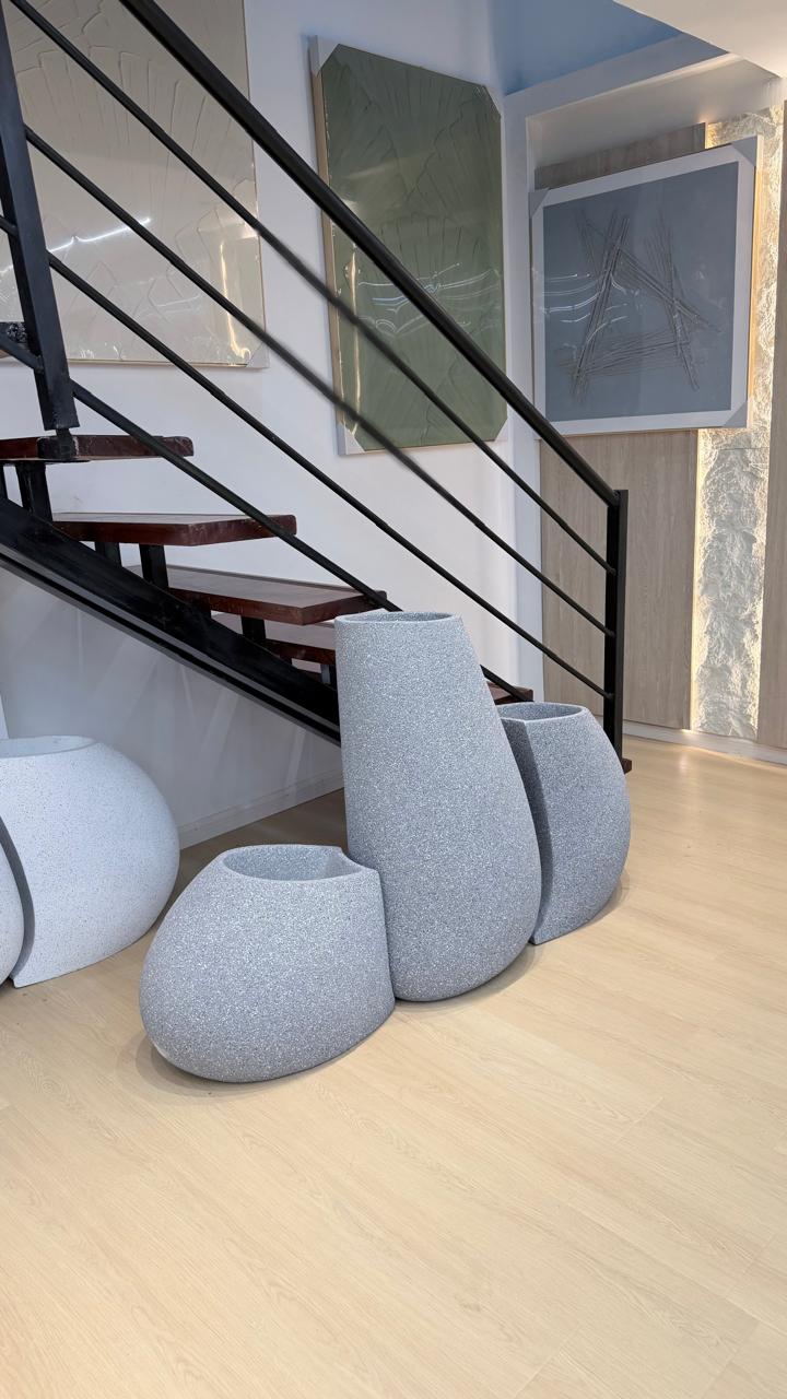 Luxury 3-Piece Floor Flower Vase Planter Set – Stone Finish