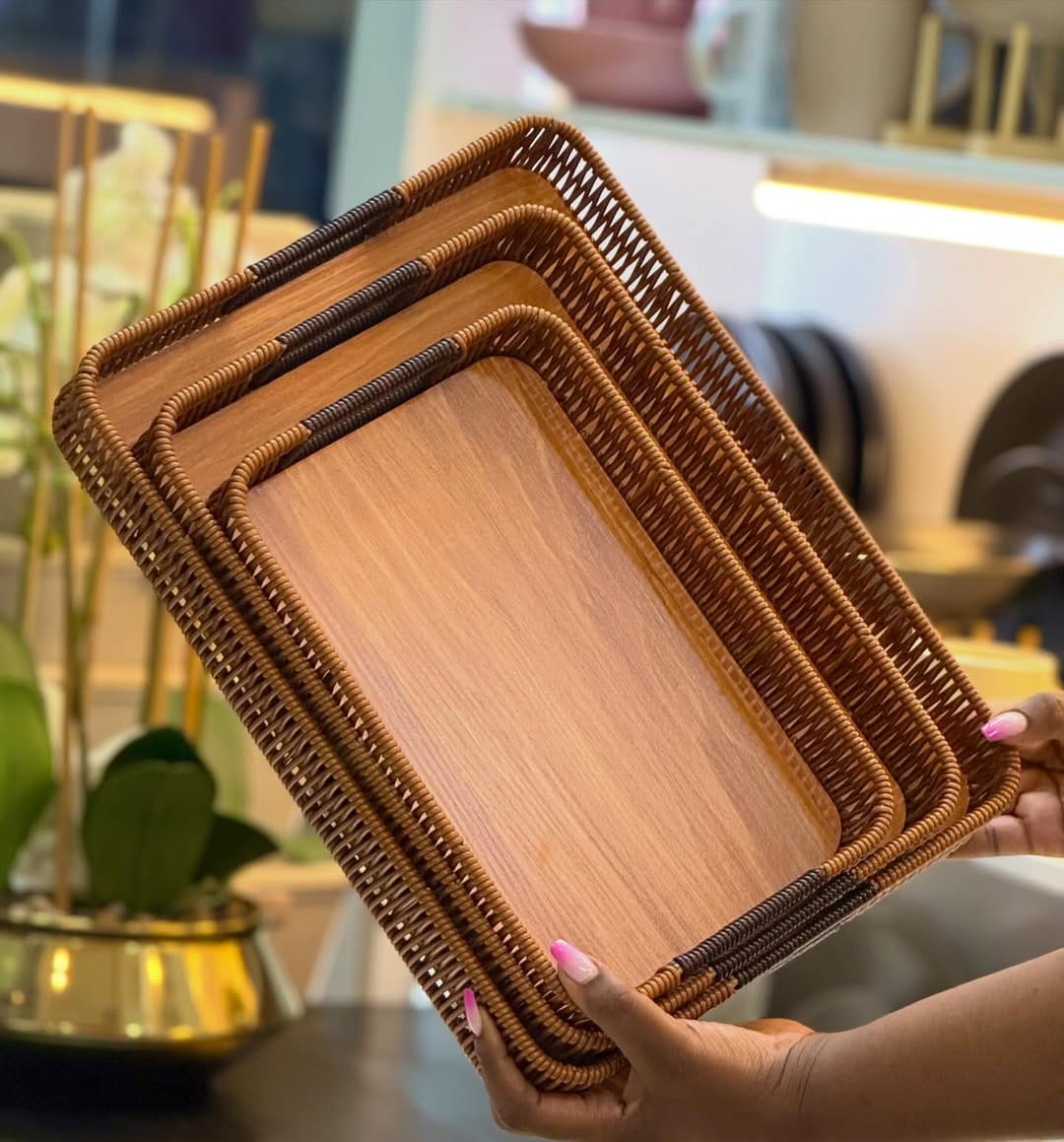 Rattan Bamboo Serving Tray – Handwoven Square Eco-Friendly