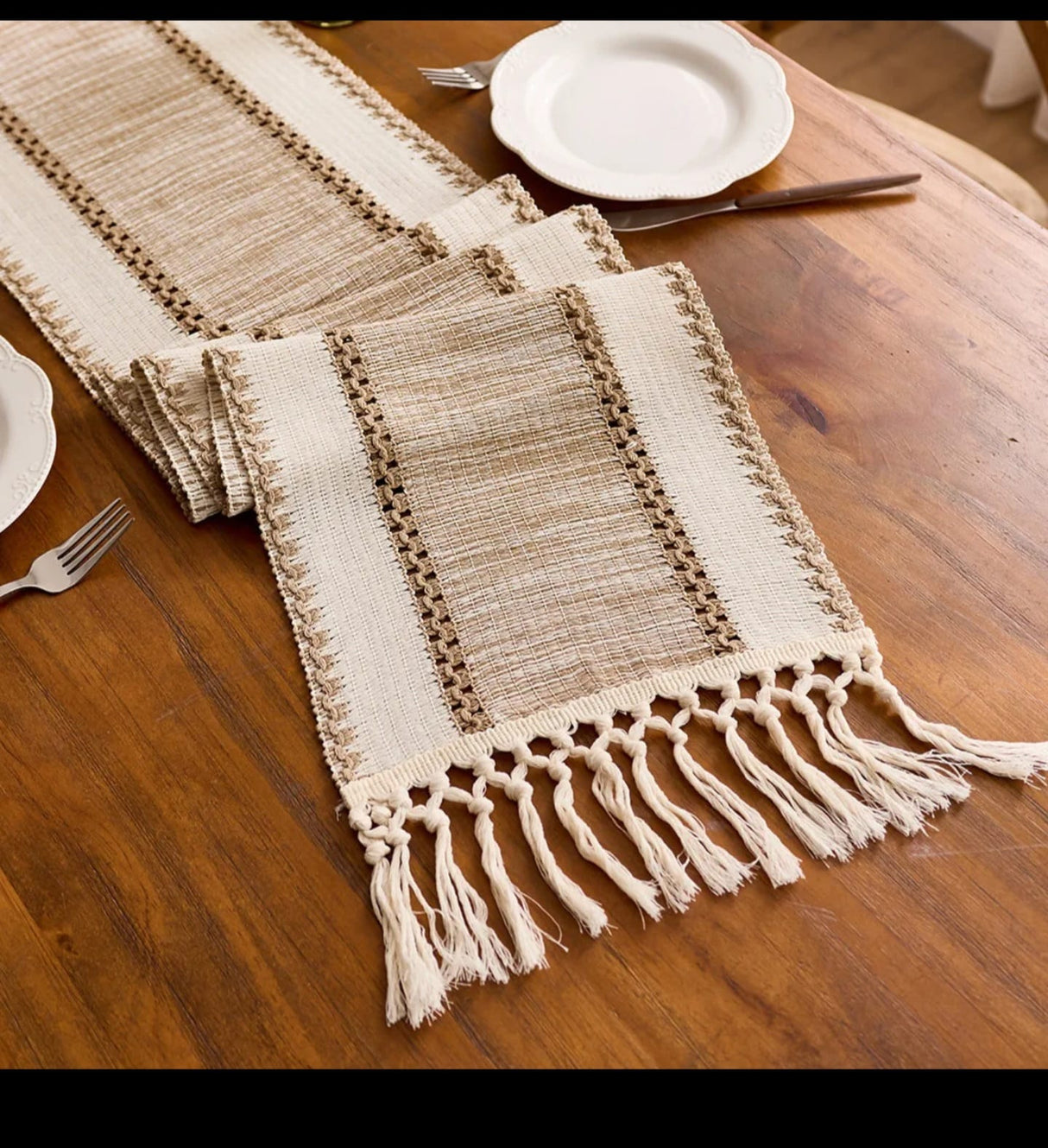 Boho Cotton Table Runner with Tassels 30×180cm