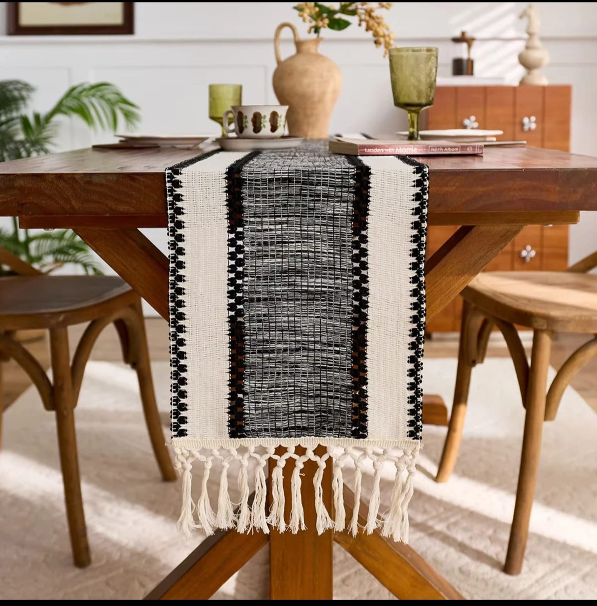 Boho Cotton Table Runner with Tassels 30×180cm