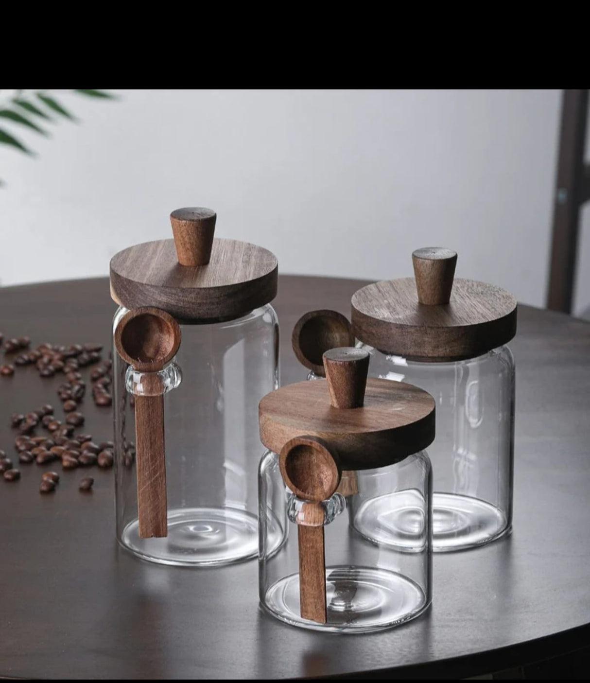 Glass Storage Jars with Acacia Lid & Spoons 500ml / 550ml / 800ml