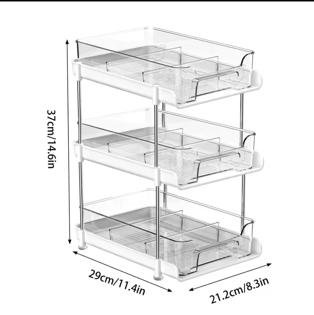 3-Tier Multifunctional Storage Rack & Organiser – Acrylic Tray & Metallic Stand