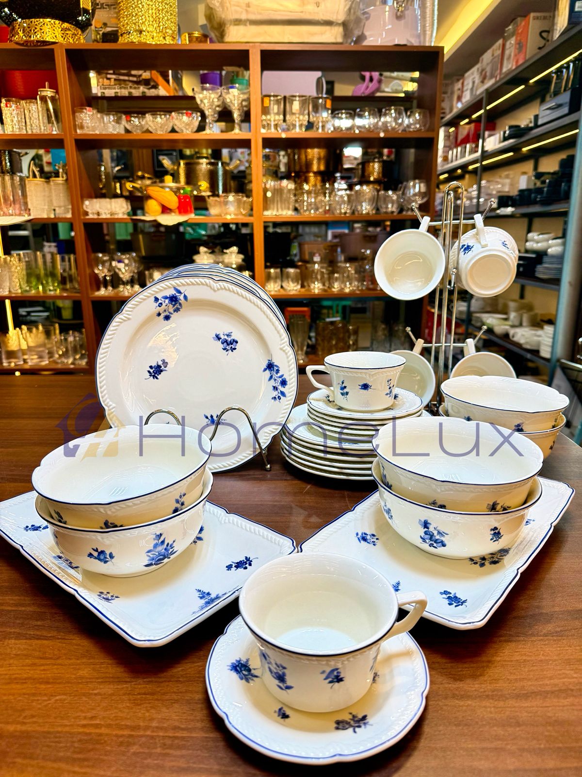 32-Piece White Floral Ceramic Dinner Set | Complete Dining Set with Cups, Saucers, Bowls & Platters
