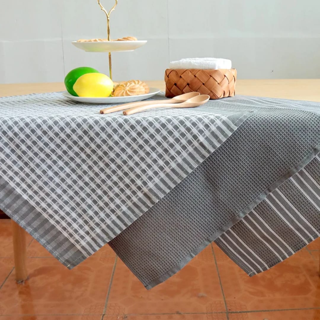 Waffle Weave Kitchen Towel Set of 3 – Checked Pattern, Soft Absorbent & Quick Dry