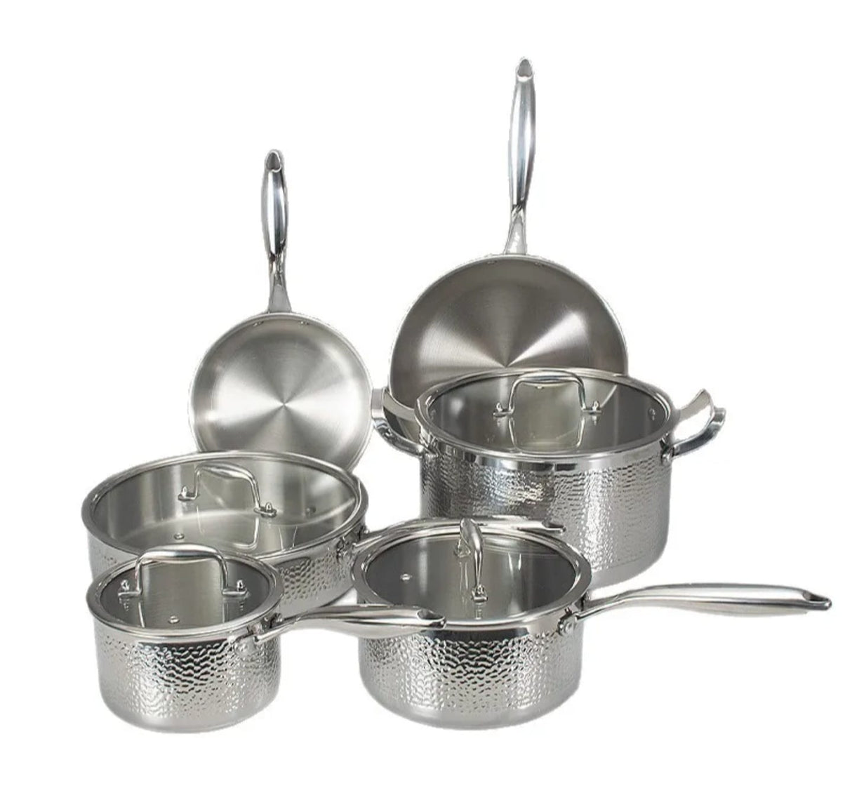 Uakeen Germany 10-Piece Triply Stainless Steel Cookware Set Kenya | Hammered & Honeycomb Pattern Cooking Pots, Frying Pans & Casserole Set with Lids, Non-Stick Mirror Polish Sufuria Set, All Cooktop Compatible