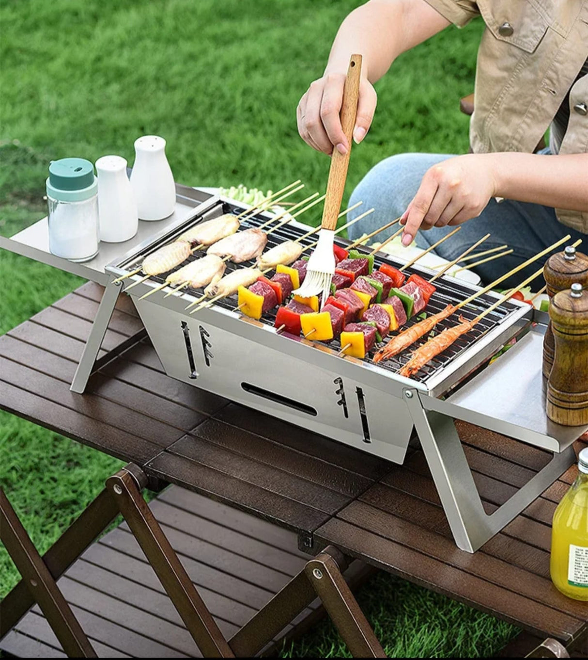 Portable Foldable Stainless Steel BBQ Choma Grill Kenya | Outdoor Charcoal Barbecue Grill 50x30cm, Foldable Camping BBQ Grill, Corrosion Resistant Braai Grill, Barbeque & Berbeque Grill with Carry Bag Kenya