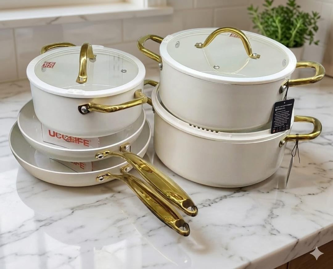 UCC Life 11-Piece Ceramic Cookware Set | Premium Marble Non-Stick Pots & Pans with Lids