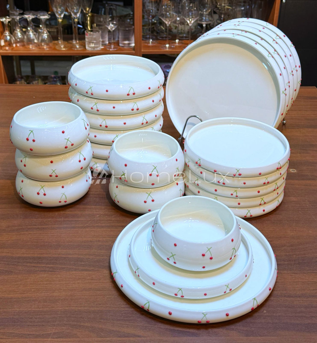 Premium Berries Design Ceramic Dinner Set 24 Piece – White Double Glaze Dinner & Side Plates, Pasta & Soup Bowls, Service for 6