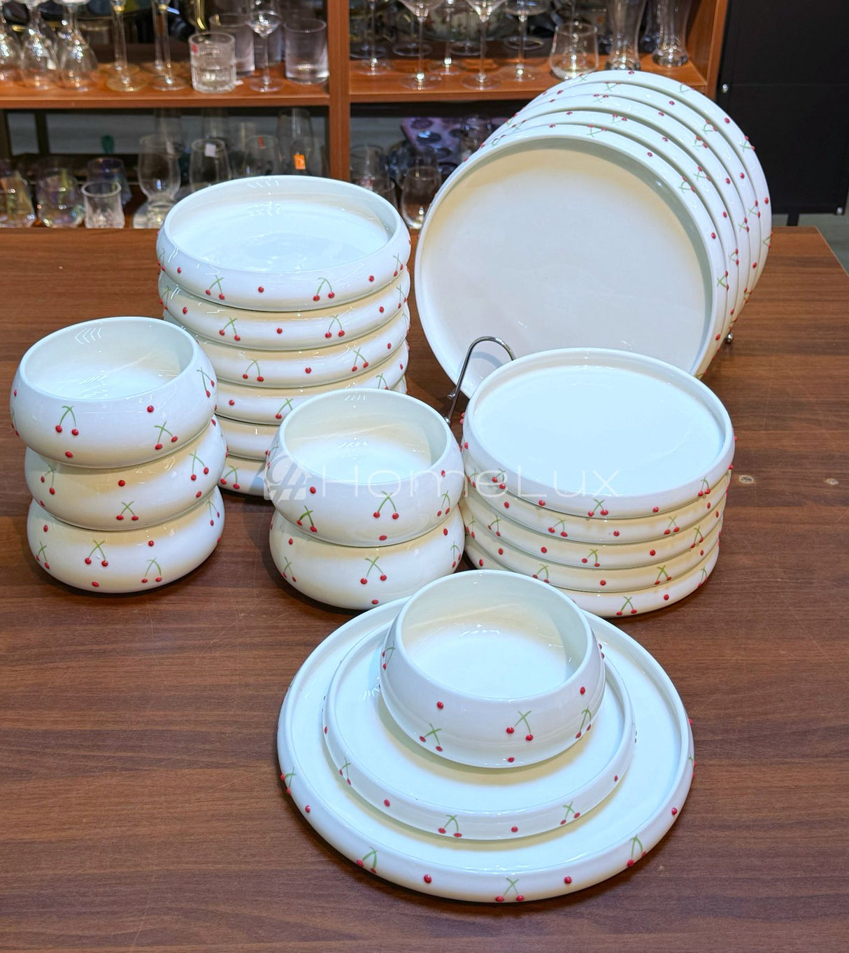 Premium Berries Design Ceramic Dinner Set 24 Piece – White Double Glaze Dinner & Side Plates, Pasta & Soup Bowls, Service for 6