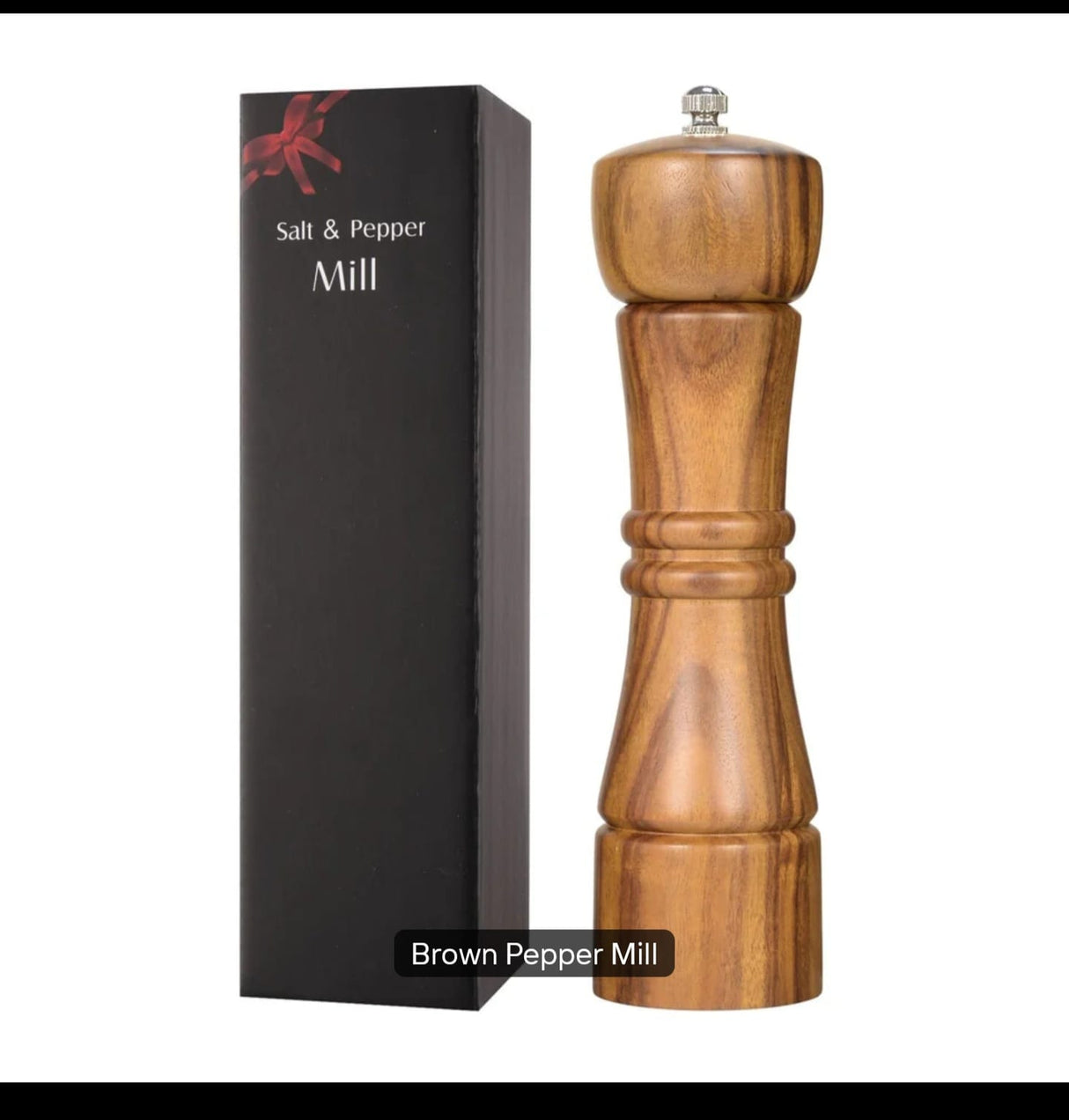 Acacia Wood Salt & Pepper Mill Set – Manual Grinder & Shaker Mills with Adjustable Metal Mechanism, Refillable