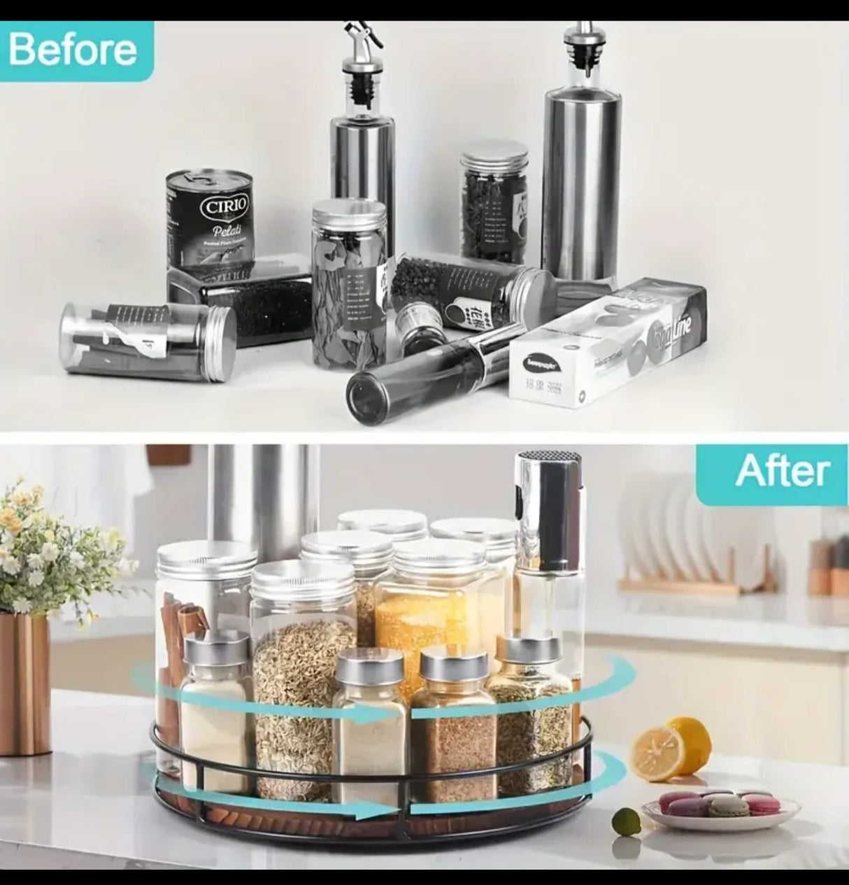 360° Rotating Lazy Susan Organizer with Iron Frame Edge – Spinning Turntable Spice Rack, Countertop, Pantry & Bathroom Caddy