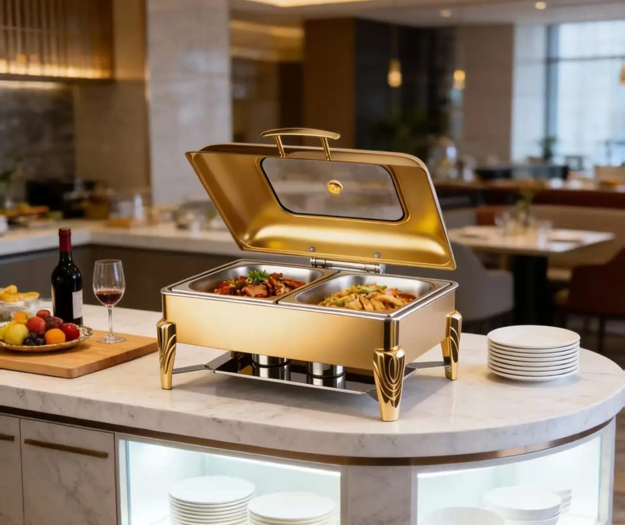 9L Round Hydraulic Chafing Dish – Double Compartment Stainless Steel Buffet Food Warmer Kenya