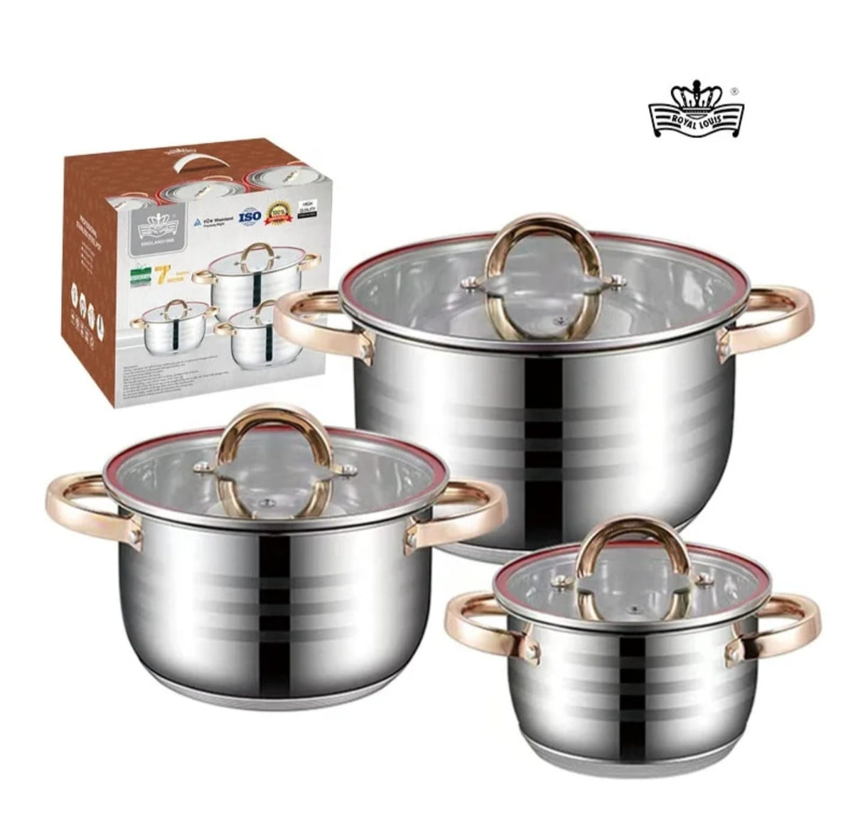 Royal Louis 6-Piece Mirror Polish Cookware Set | Gold Handles, Non-Stick Induction Pots Kenya