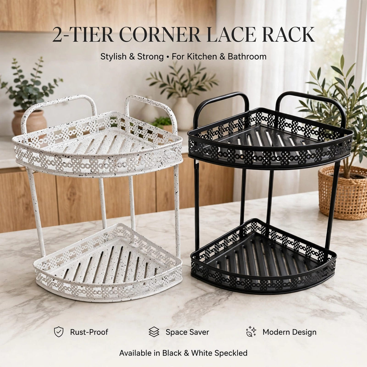 2-Tier Corner Lace Rack - Rustproof Metal Corner Shelf Organizer for Kitchen, Bathroom & Dressing Table Kenya