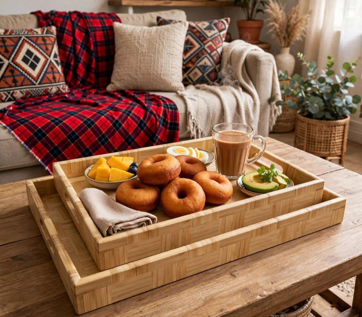 3pcs Bamboo Food Storage & Serving Tray Set with Handles