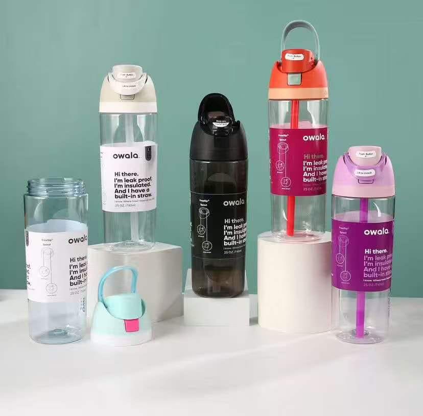 Owala FreeSip Water Bottle 740ml 25oz, Tritan Bottle with Built In Straw and Wide Spout, Leak Proof Push Button Lock Lid, Fits Cup Holders