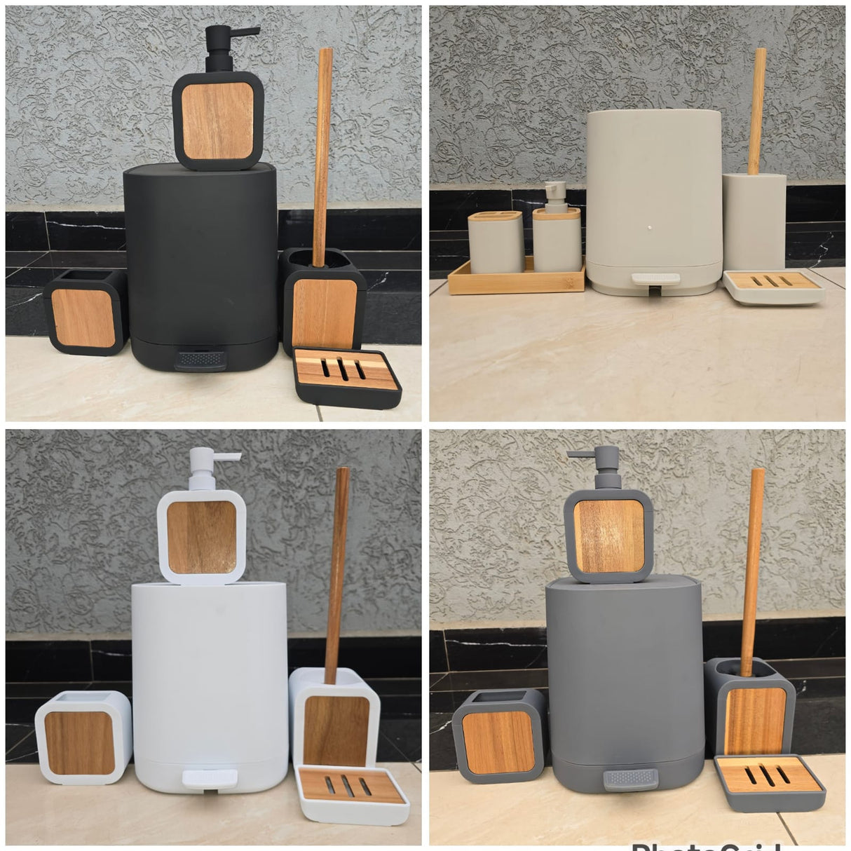 Plain 6pcs Bathroom Accessories set with Pedal