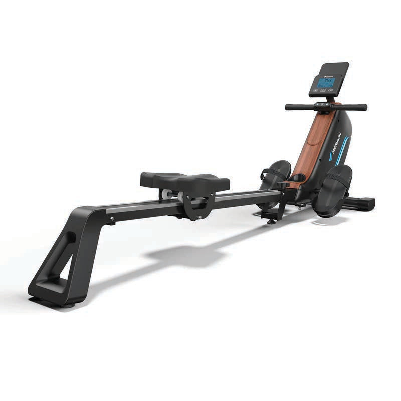 R15 magnetic rowing machine with wood-effect rail, LED monitor and folding frame