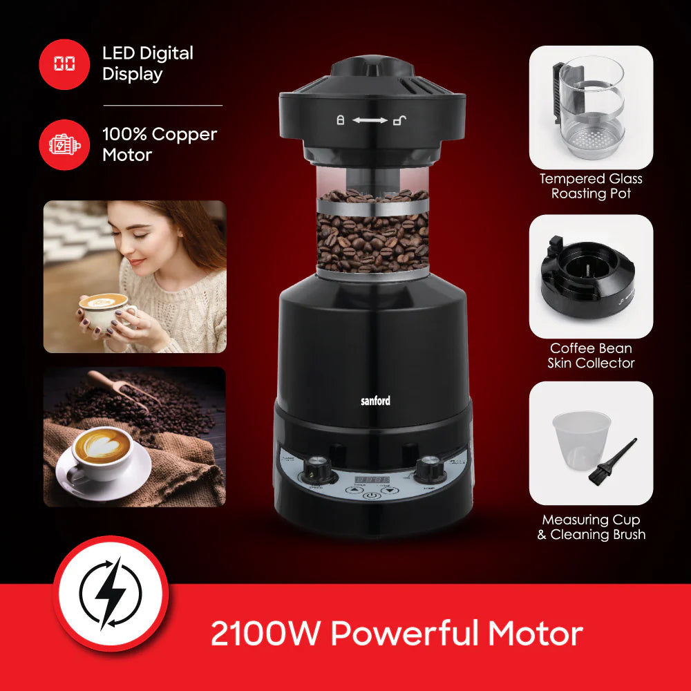 Sanford 2100W Electric Coffee Roaster with Air Roasting Technology and Digital LED Display