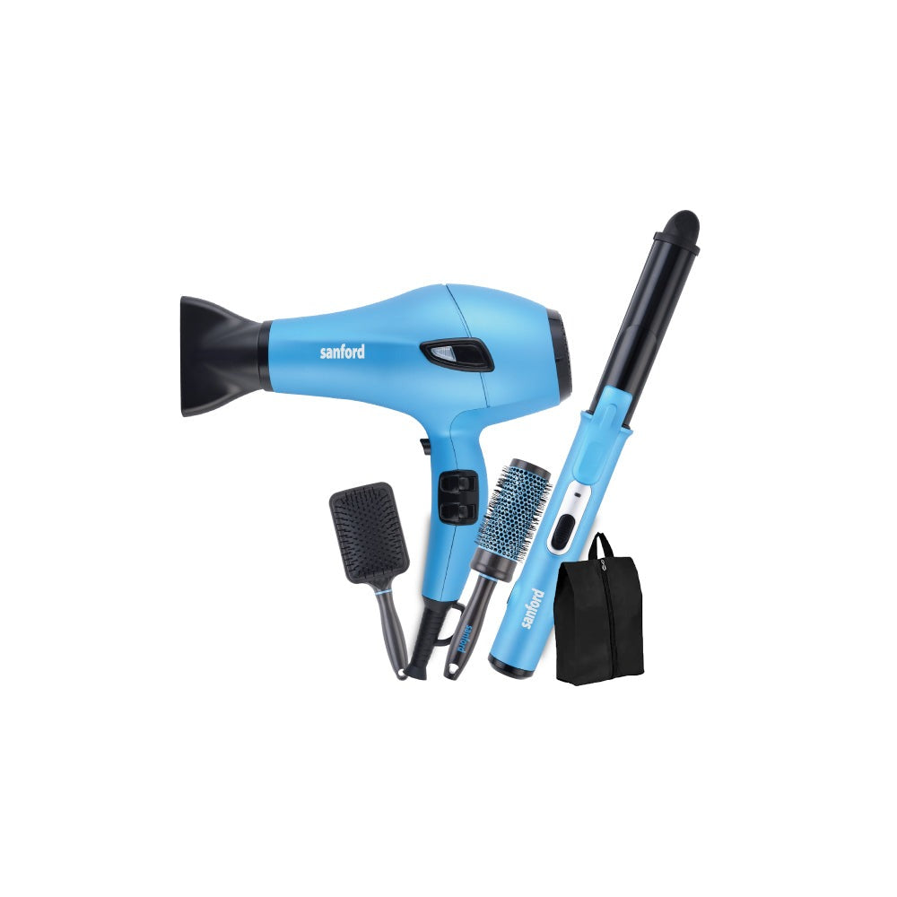 Sanford 5-in-1 Hair Styling Set – 2200W Hair Dryer, Straightener & Curler with Ceramic Plates and Cool Shot