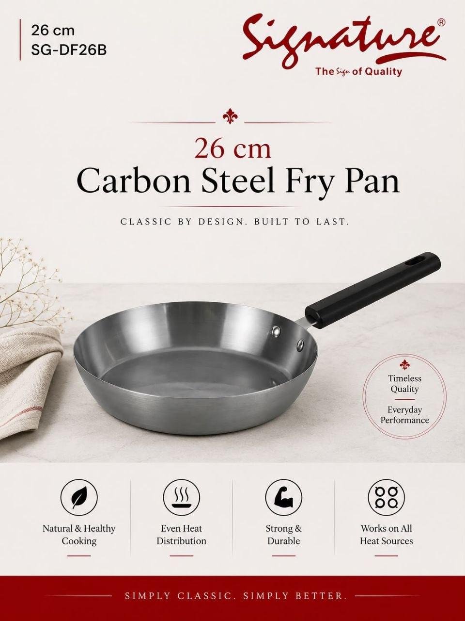 Signature Carbon Steel Fry Pan โ Even-Heat Frying Pan for All Hobs - 26 cm