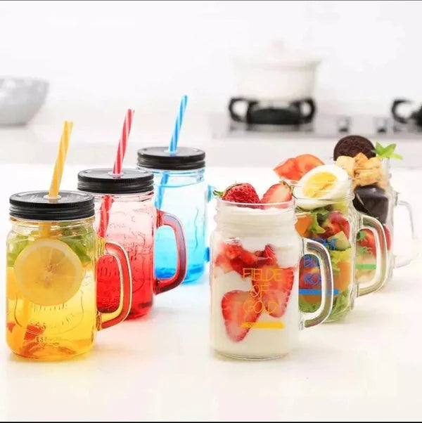 4pcs Glass Smoothie Mason Jars