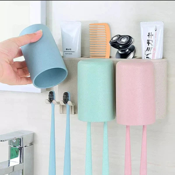 Wheat Straw Material Toothbrush Holder with 3 Cups