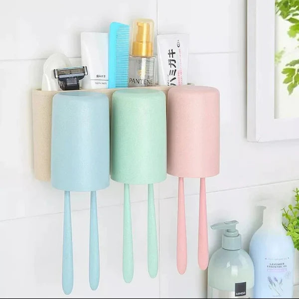 Wheat Straw Material Toothbrush Holder with 3 Cups