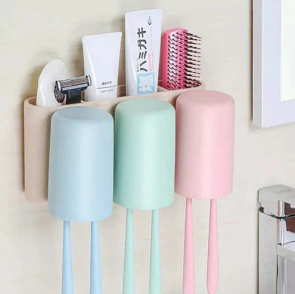 Wheat Straw Material Toothbrush Holder with 3 Cups