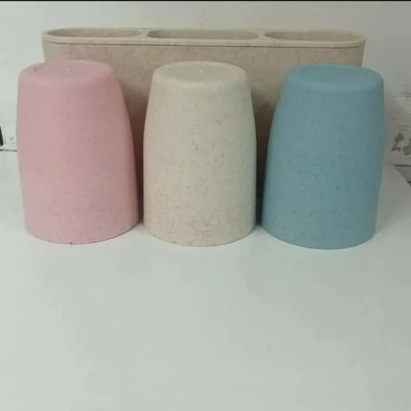 Wheat Straw Material Toothbrush Holder with 3 Cups