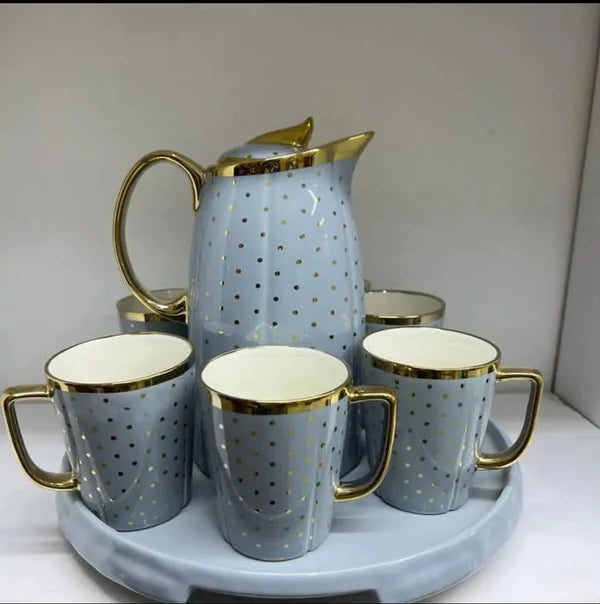 Classy tea sets with glass decor tray