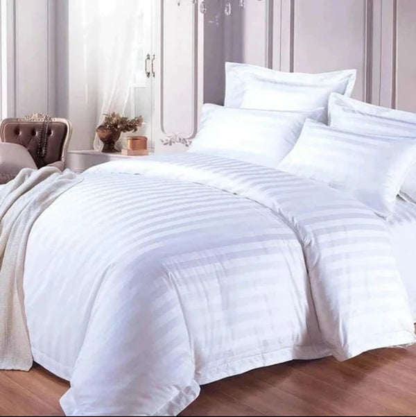 6*7 Stripped Cotton Duvet Cover Set White