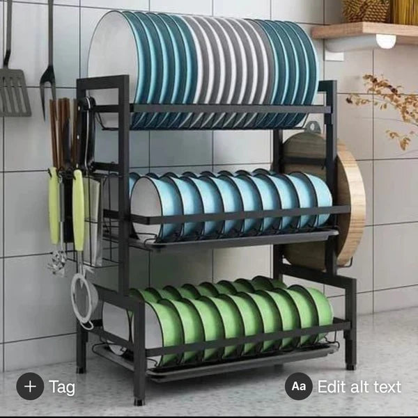 Heavy Duty 3 tier Dish Rack with Cutlery Holder