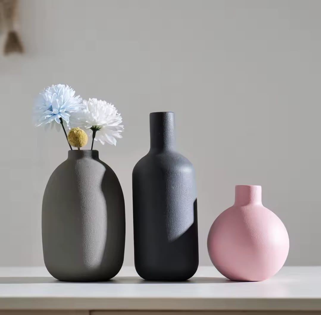Set of 3 simple elegant design muted color vases