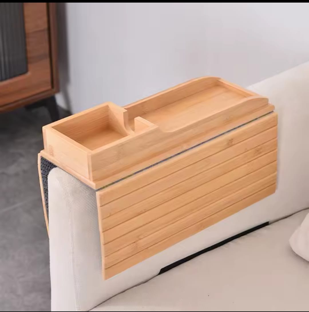 Bamboo sofa arm rest organizer